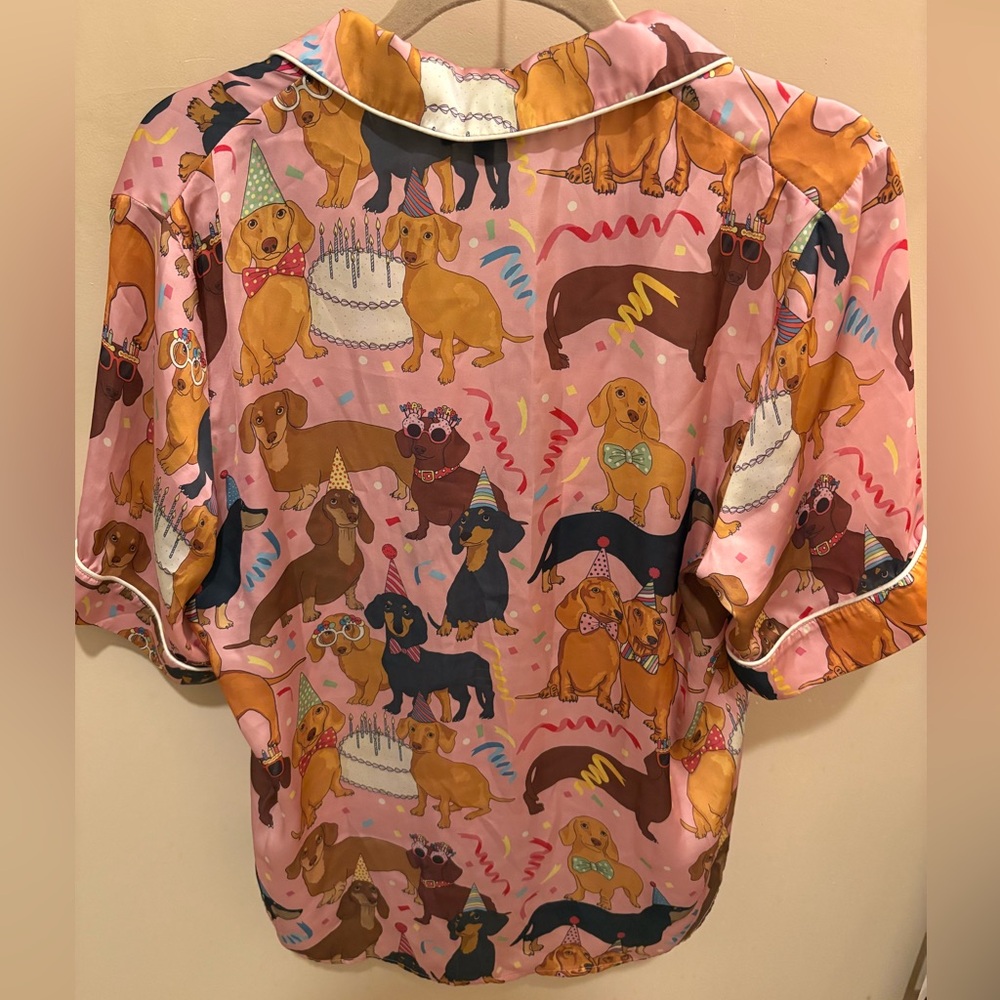 NWOT Karen Mabon Hot Dog Dachshund Birthday Pajama Top Women’s Small - Picture 6 of 10